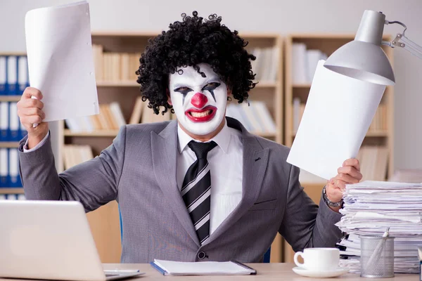 Clown businessman working in the office — Stock Photo, Image