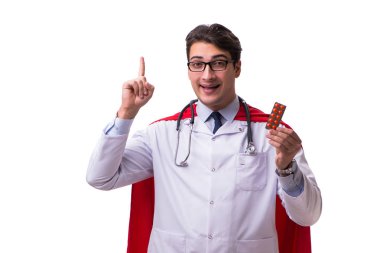 Süper kahraman doktor beyaz izole
