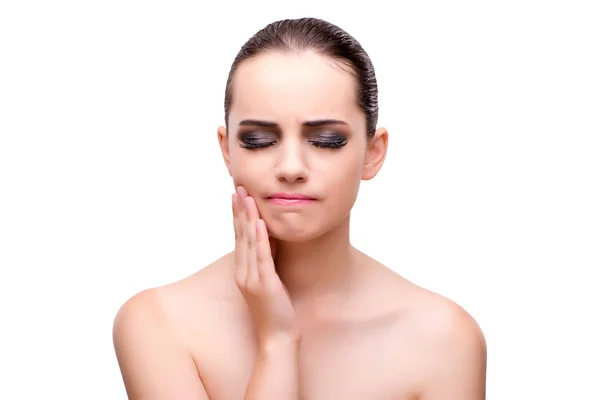 Mulher com dor de dente isolada no branco — Fotografia de Stock