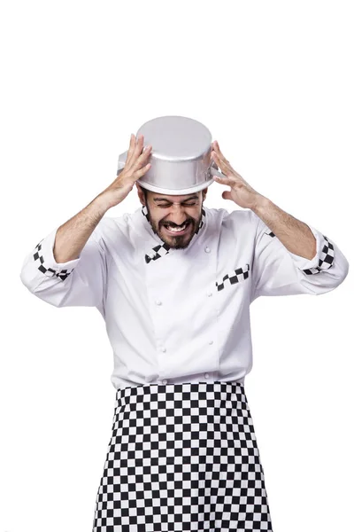 Grappige mannelijke kok geïsoleerd op de witte achtergrond — Stockfoto