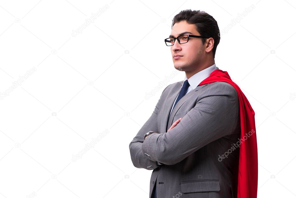 Super hero businessman isolated on white