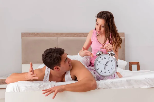 Family conflict with wife husband in bed — Stock Photo, Image