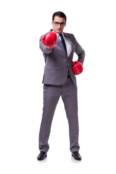 Businessman boxing isolated on the white background — Stock Photo, Image