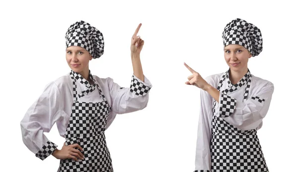 Woman chef in collages on white — Stock Photo, Image