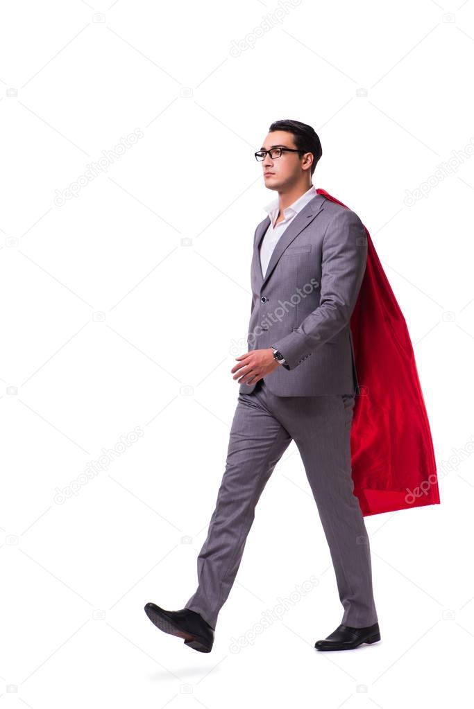 Man wearing red cover isolated on whtie background