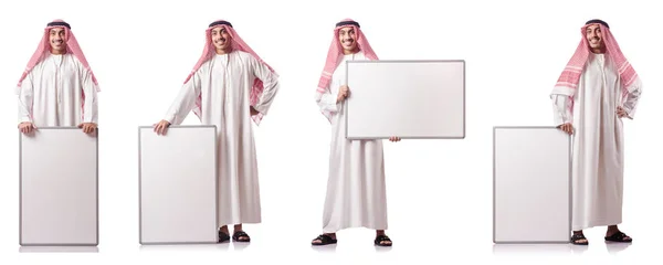 Arab man with blank board on white — Stock Photo, Image