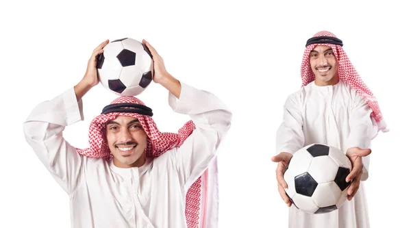 Arabski biznesmen z piłką nożną na białym — Zdjęcie stockowe