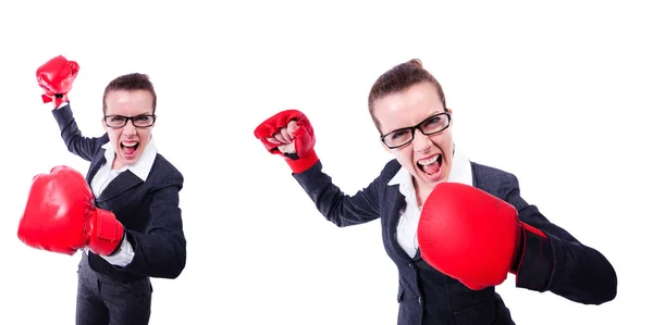 Collage of funny businesswoman on white — Stock Photo, Image