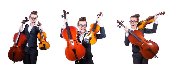 Woman fiddler isolated on white background — Stock Photo, Image