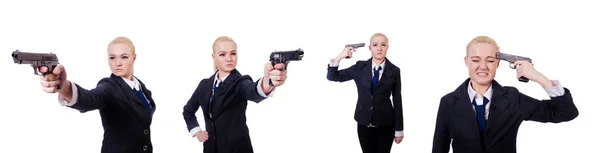 Woman with gun isolated on white — Stock Photo, Image