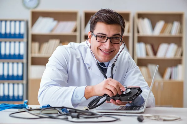 stock image Proffesional repairman repairing broken hard drive