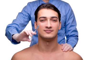 Plastik cerrahi üzerine beyaz izole geçiren adam