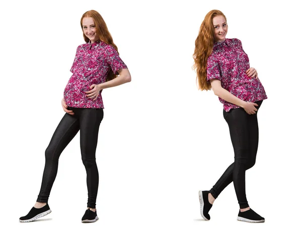 Donna incinta in immagine composita isolata su bianco — Foto Stock