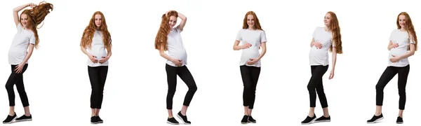 Terhes nő összetett kép elszigetelt fehér — Stock Fotó