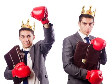 Boks eldivenli yakışıklı bir iş adamı.