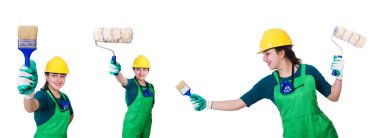 Kadın ressam beyazda izole edilmiş.