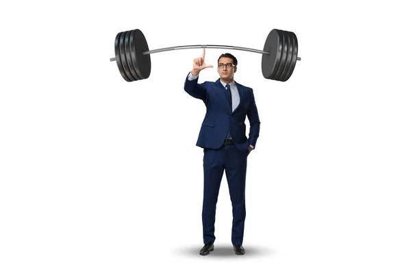 重い物を持ち上げる概念でバーベルを持ったビジネスマン — ストック写真