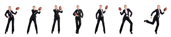 Woman businesswoman with american football — Stock Photo, Image