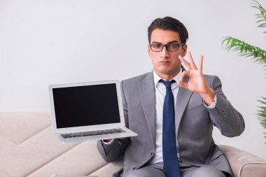 İşadamı ile kanepe oturma dizüstü dizüstü