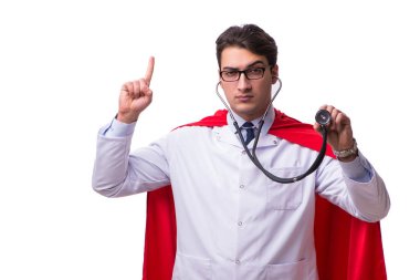 Süper kahraman doktor beyaz izole
