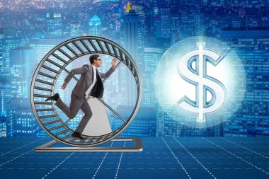 Hamster tekerlek üzerinde çalışan işadamı ile iş kavramı