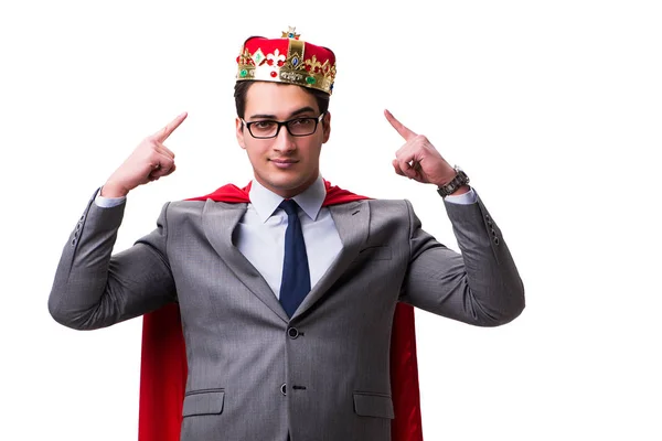 Rey hombre de negocios con cubierta roja en blanco — Foto de Stock