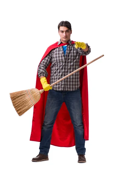 Super héroe limpiador aislado en blanco — Foto de Stock
