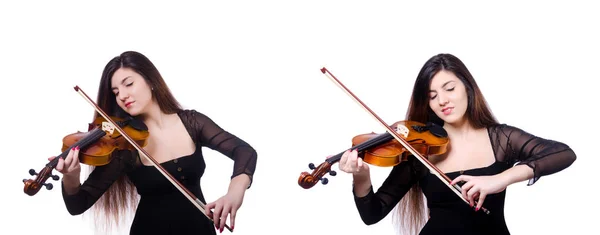 Mujer intérprete tocando el violín en blanco — Foto de Stock