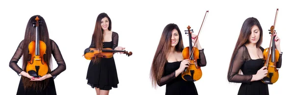 Jeune interprète avec violon sur blanc — Photo