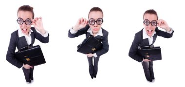 Beyaz tenli komik iş kadını.