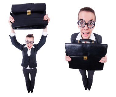 Beyaz tenli komik iş kadını.