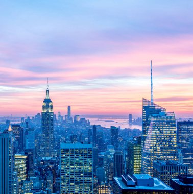 View of New York Manhattan during sunset hours
