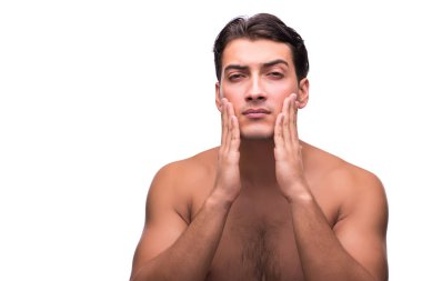 Beyaz izole duş sonra komik adam