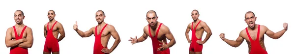 赤いドレスを着て、白で隔離されるレスリング選手 — ストック写真