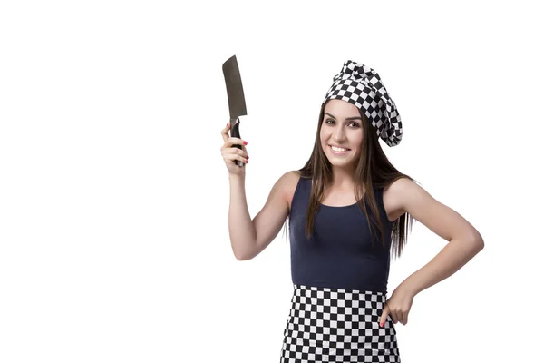 Young woman cook isolated on white background — Stock Photo, Image