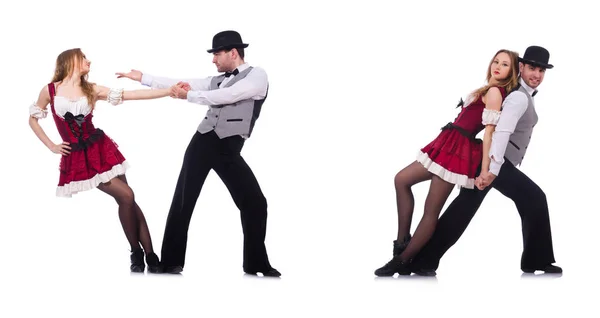 Tanzpaar tanzt modernen Tanz isoliert auf Weiß — Stockfoto