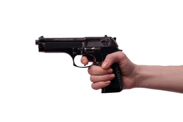 Hand with handgun isolated on white — Stock Photo, Image