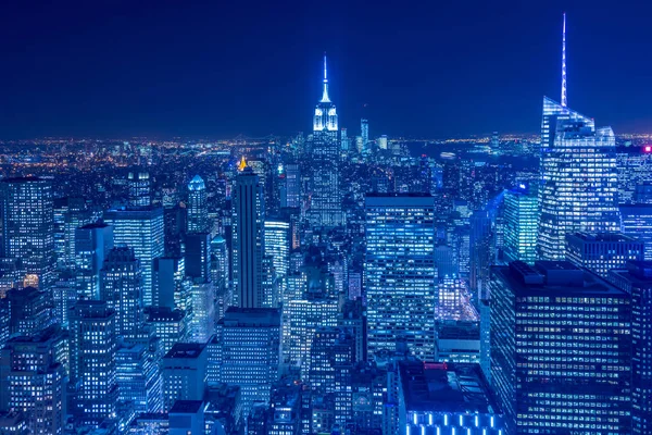 Night view of New York Manhattan during sunset