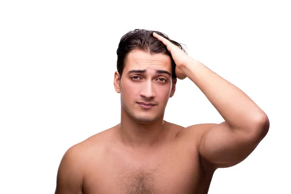 Handsome man after shower isolated on white — Stock Photo, Image