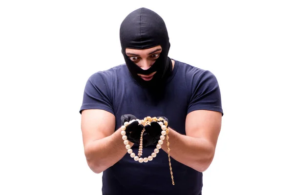 Robber wearing balaclava isolated on white — Stock Photo, Image