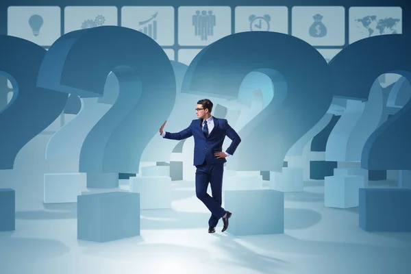 Businessman in uncertainty concept with question marks — Stock Photo, Image