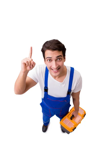 Funny repairman with tools isolated on white — Stock Photo, Image