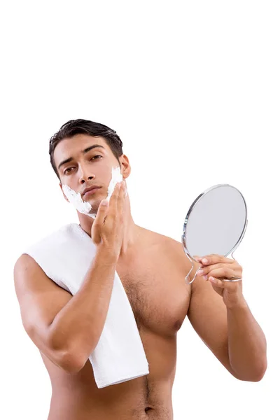 Красивый человек бритья изолированы на белом — стоковое фото