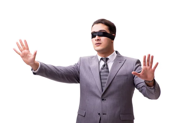 Blindfolded businessman isolated on white — Stock Photo, Image