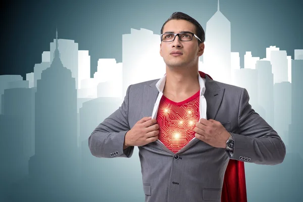 Superbohater przygotowuje się do ratowania miasta — Zdjęcie stockowe