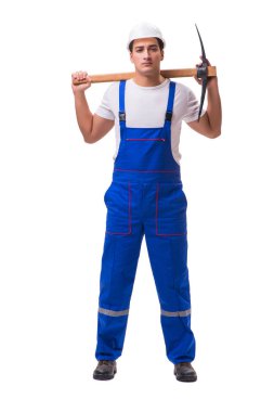 Baltası olan adam beyazda izole edilmiş.