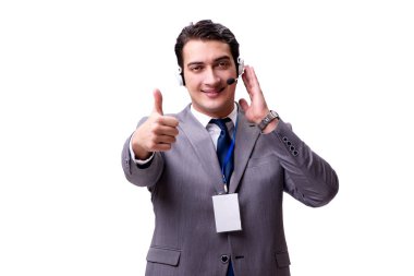 Beyaz izole kulaklık ile yakışıklı adam