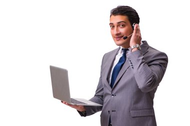 Beyaz izole kulaklık ile yakışıklı adam