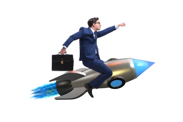 ビジネスコンセプトでロケットに乗るビジネスマン — ストック写真