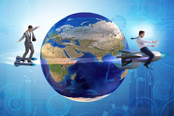 Two businessmen chasing around globe — Stock Photo, Image